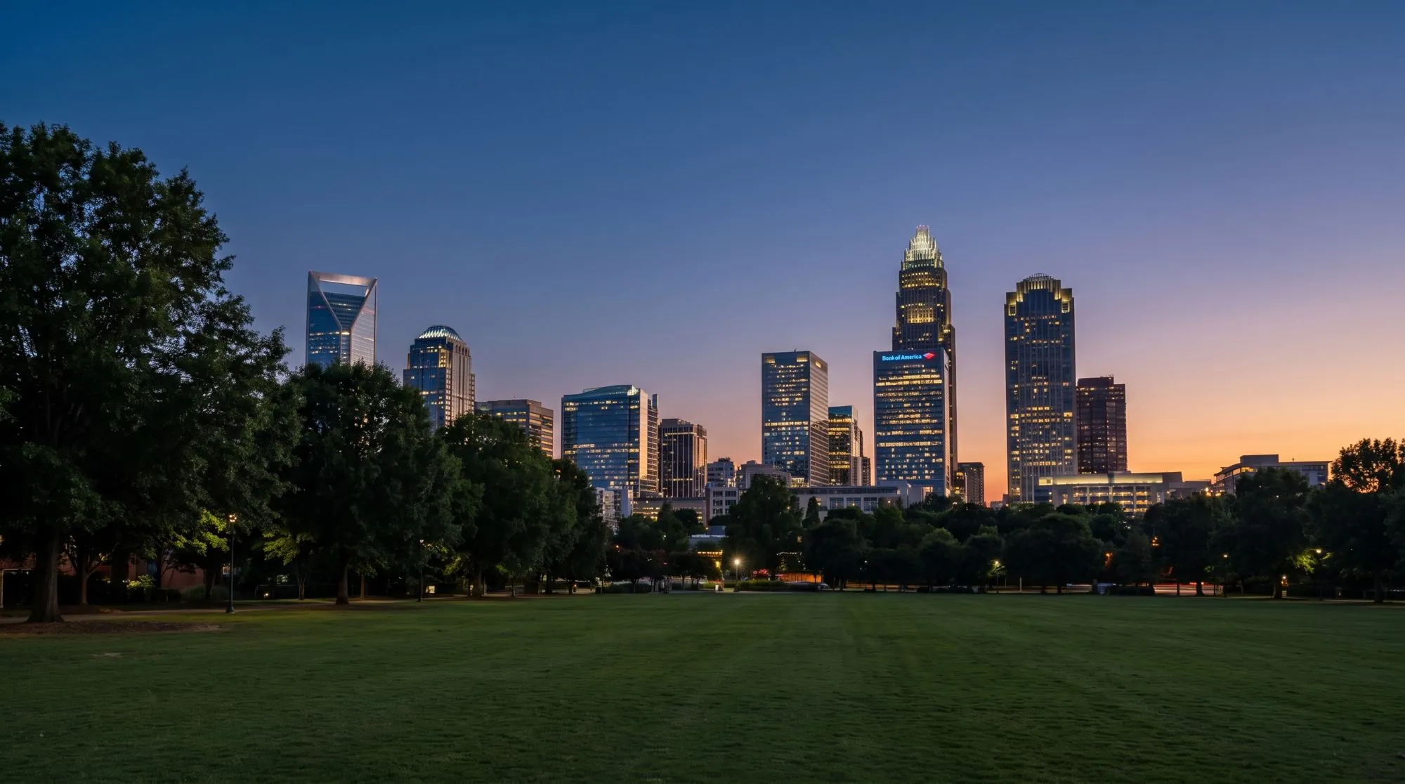 The Charlotte skyline at blue hour