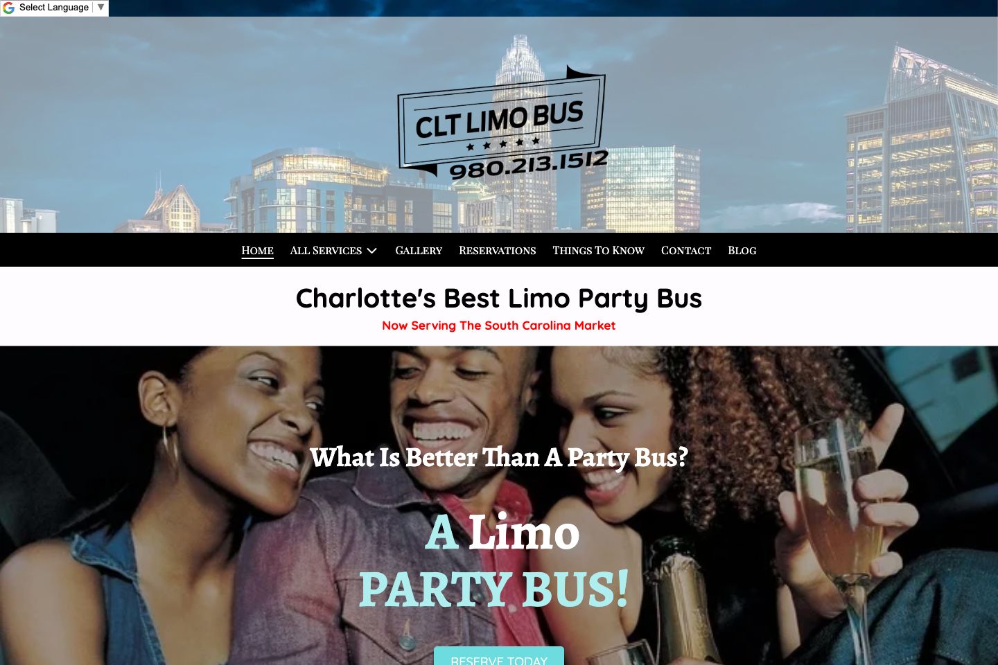 CLT Limo Bus website homepage
