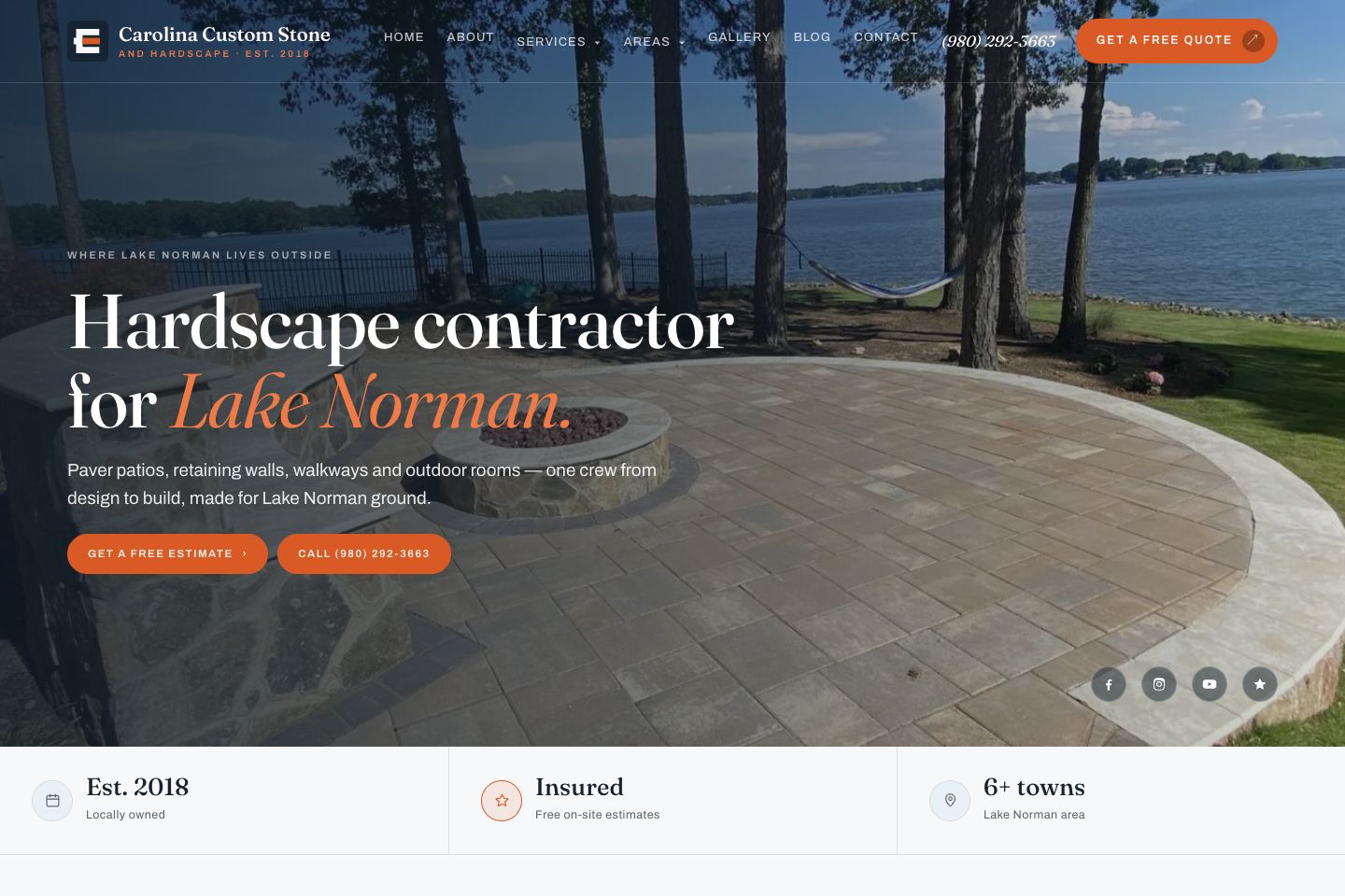 Carolina Custom Stone website homepage