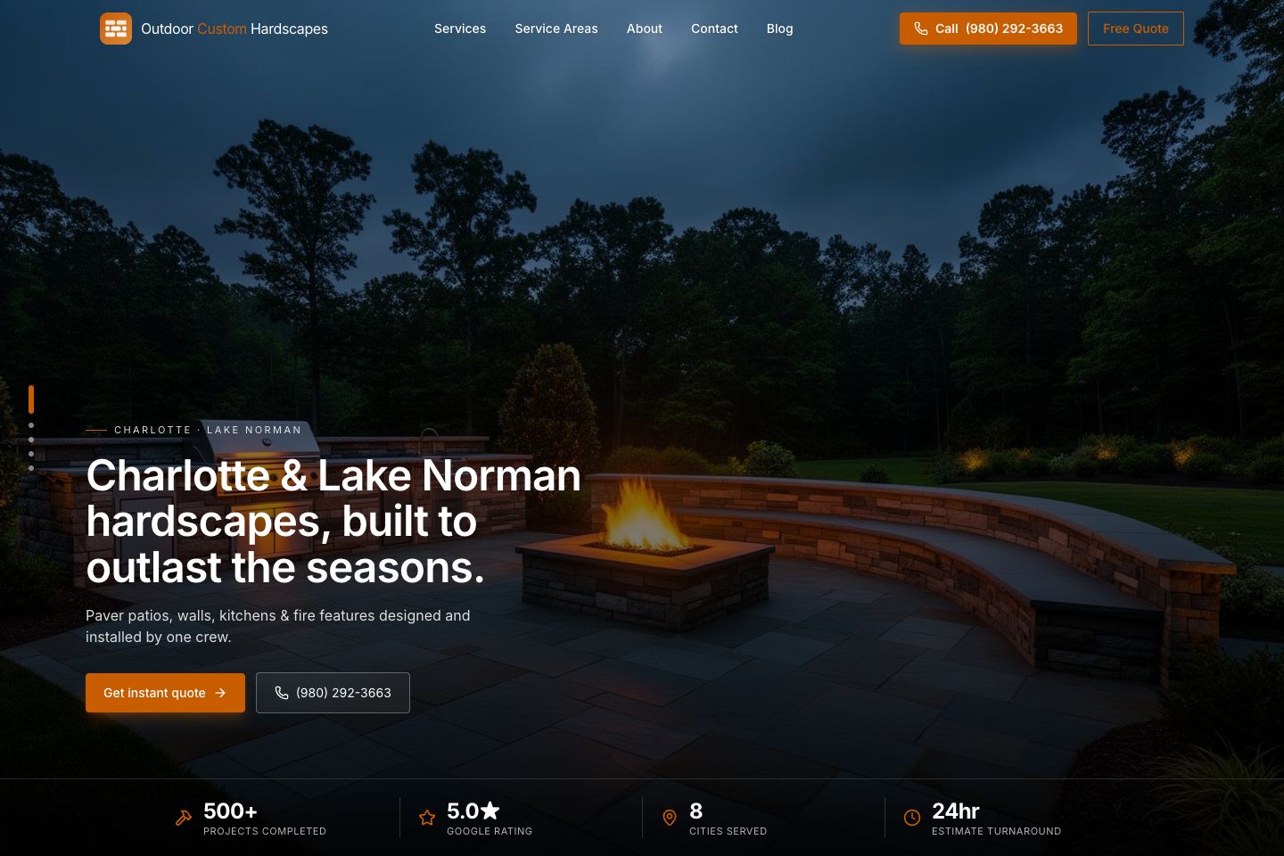 Outdoor Custom Hardscapes website homepage